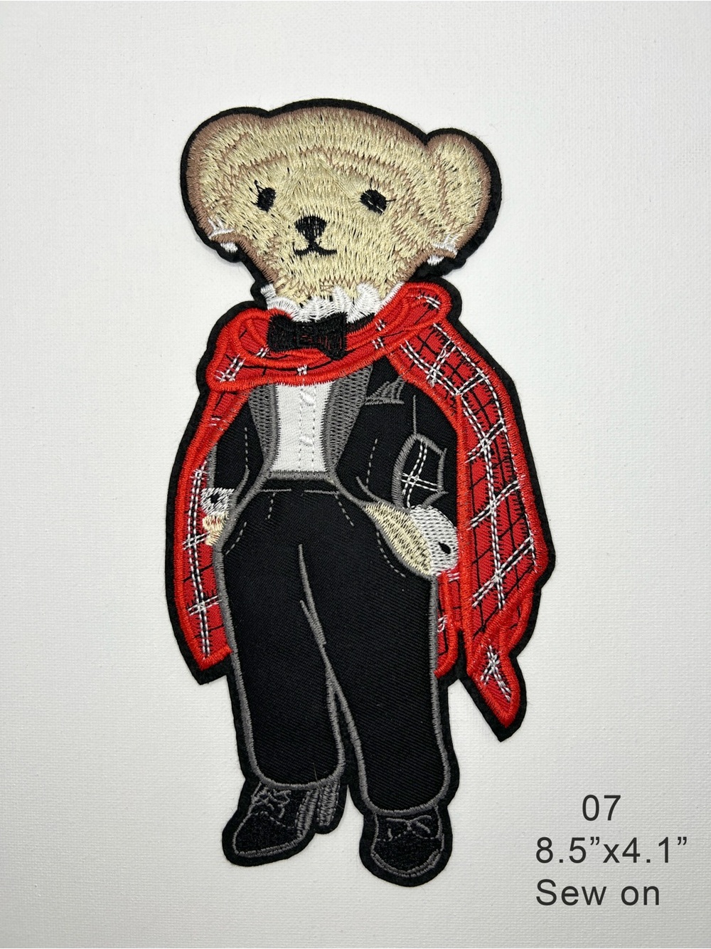 Red Plaid Cape Jacket Patch - Teddy Bear Sew-On